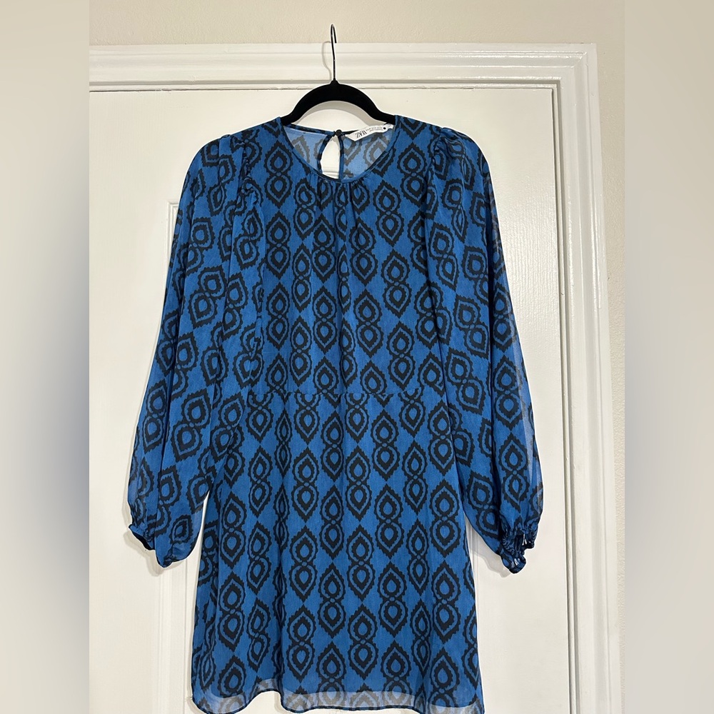 Zara Blue and Black Geometric Dress